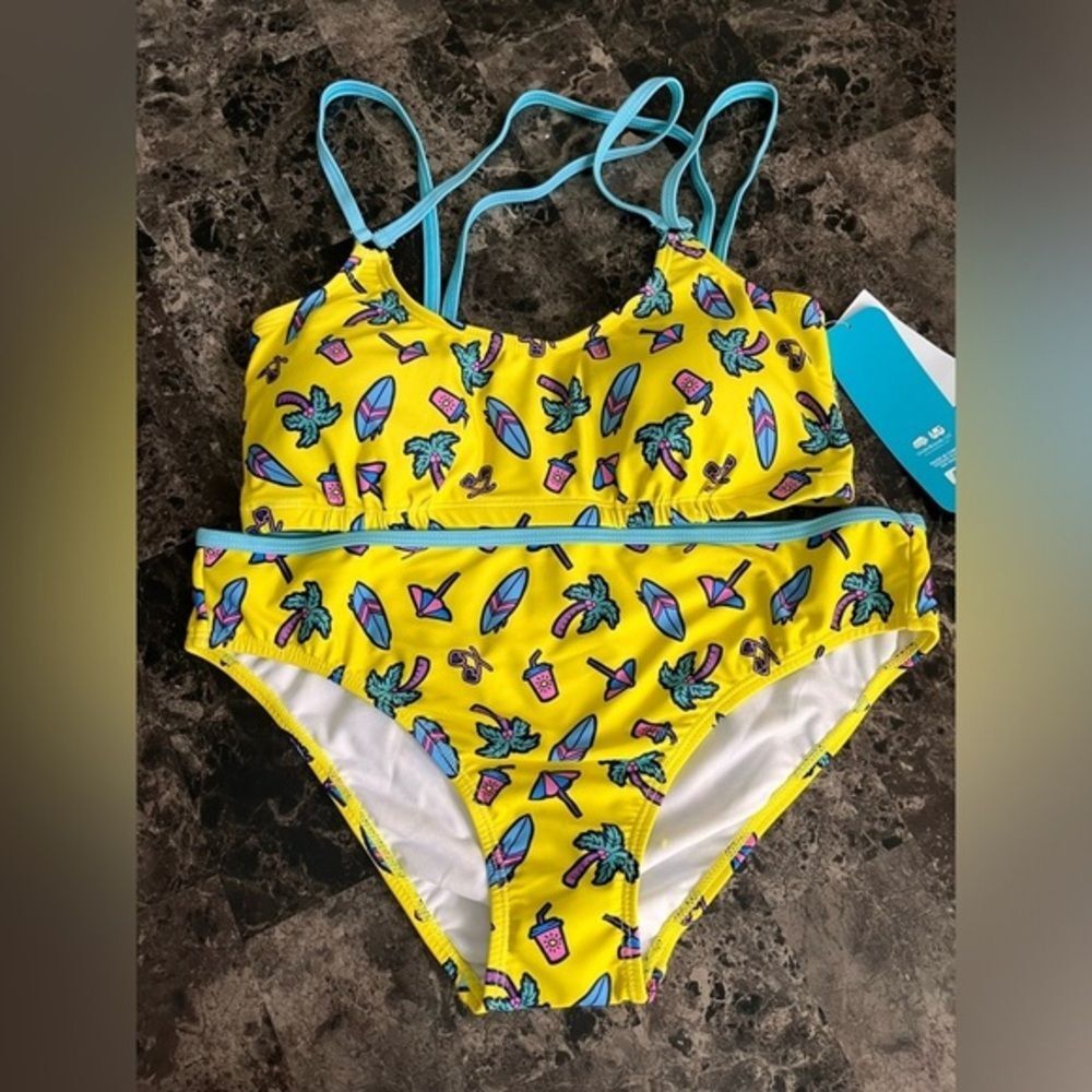 UNDERCURRENT Tropical Graphic Strappy Bikini Yellow